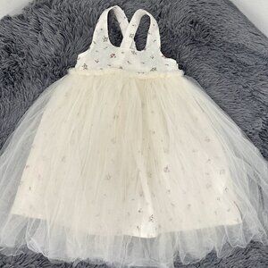 Cotton On Kids Girls Floral Tulle Dress – Cream/White